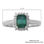Kagem Zambian Emerald and Diamond Halo Ring in Rhodium Overlay Sterling Silver 1.16 Ct.