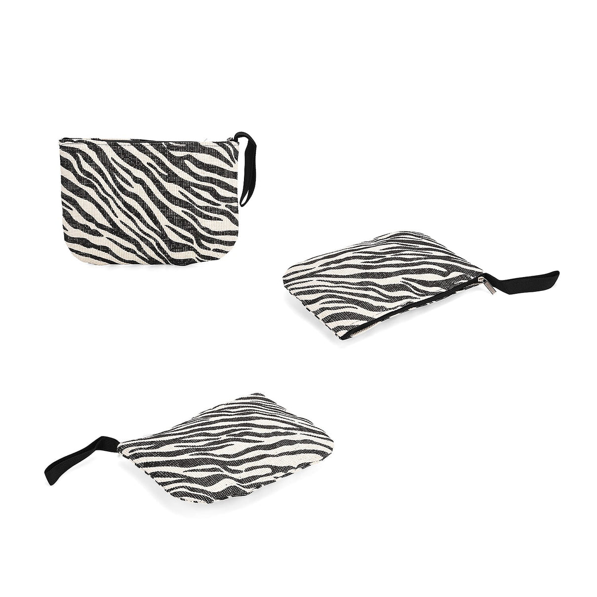 Set of 3 - Zebra Pattern Tote Bag, Pouch and Picnic Mat - Black and White 8049265 4