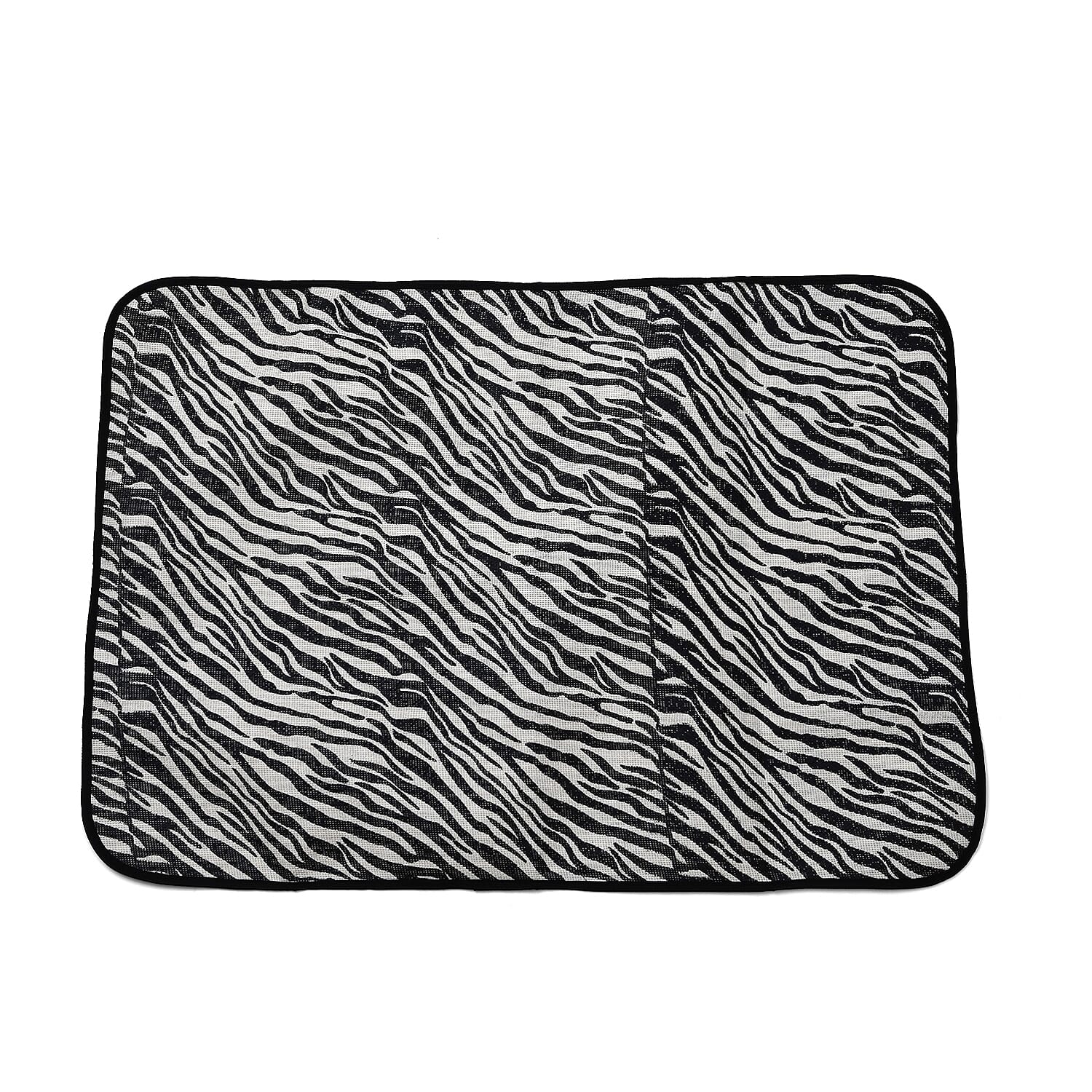 Set of 3 - Zebra Pattern Tote Bag, Pouch and Picnic Mat - Black and White 8049265 6