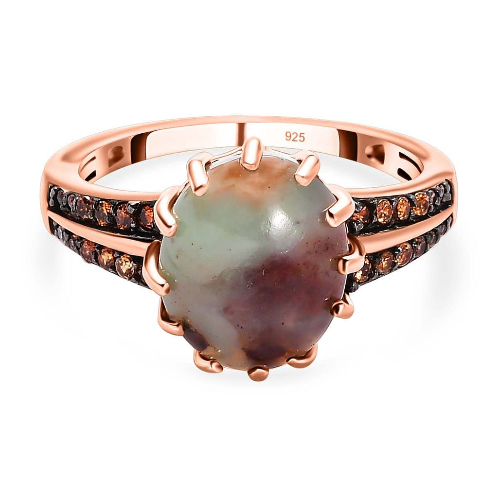 Zimbaprase and Brown Zircon Ring in 18K Vermeil Rose Gold Plated Sterling Silver 4.50 Ct