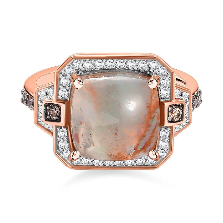 Zimbaprase, Natural White Zircon and Brown Zircon Ring in 18K Vermeil Rose Gold Plated Sterling Silver 6.88 Ct 7583594 1