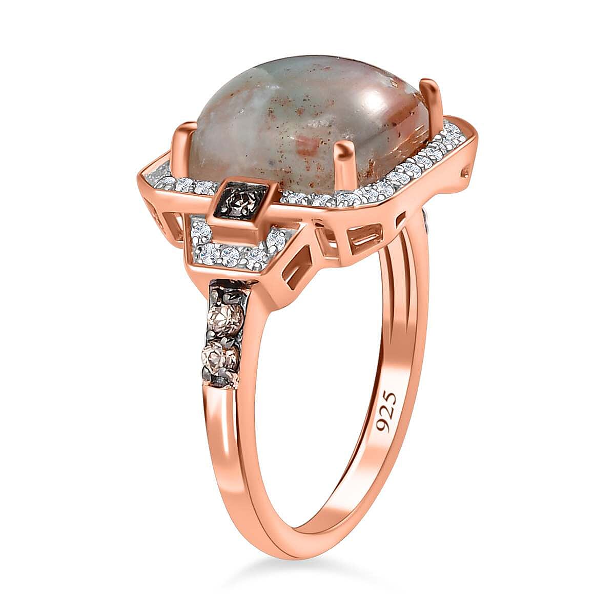 Zimbaprase, Natural White Zircon and Brown Zircon Ring in 18K Vermeil Rose Gold Plated Sterling Silver 6.88 Ct V32522027 3