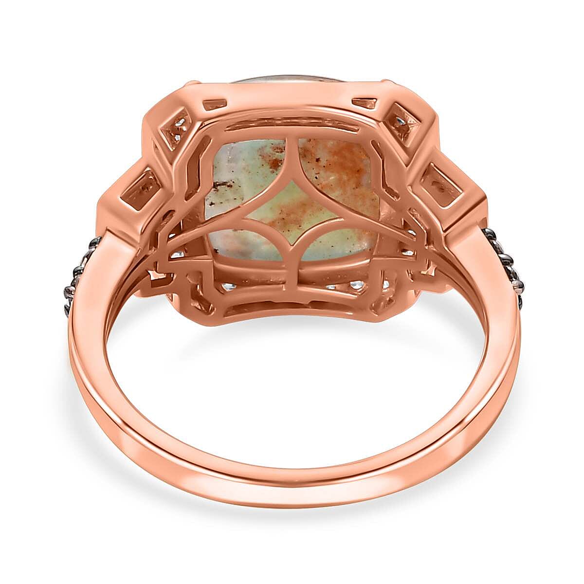 Zimbaprase, Natural White Zircon and Brown Zircon Ring in 18K Vermeil Rose Gold Plated Sterling Silver 6.88 Ct V32522027 4