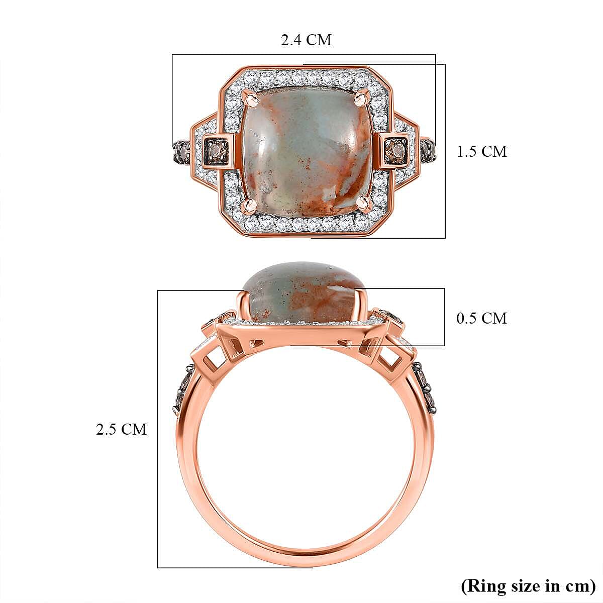 Zimbaprase, Natural White Zircon and Brown Zircon Ring in 18K Vermeil Rose Gold Plated Sterling Silver 6.88 Ct V32522027 5