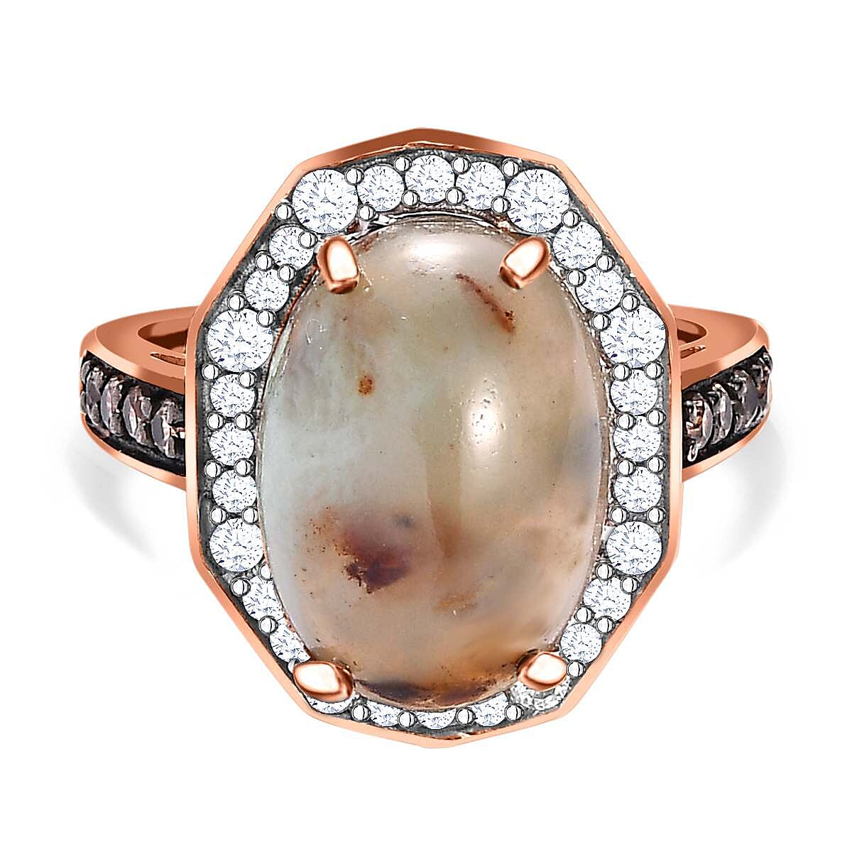 Zimbaprase, Natural White Zircon and Brown Zircon Ring in 18K Vermeil Rose Gold Plated Sterling Silver 6.60 Ct. 7590910 0