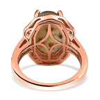 Zimbaprase, Natural White Zircon and Brown Zircon Ring in 18K Vermeil Rose Gold Plated Sterling Silver 6.60 Ct.