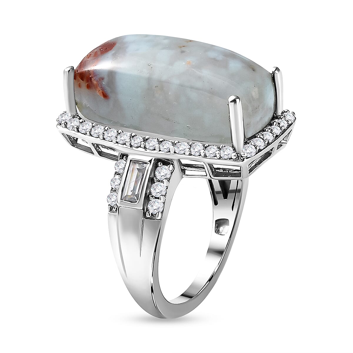 Zimbaprase, White Zircon Cluster Ring in Platinum Overlay Sterling Silver 13.95 ct. 7279199 6