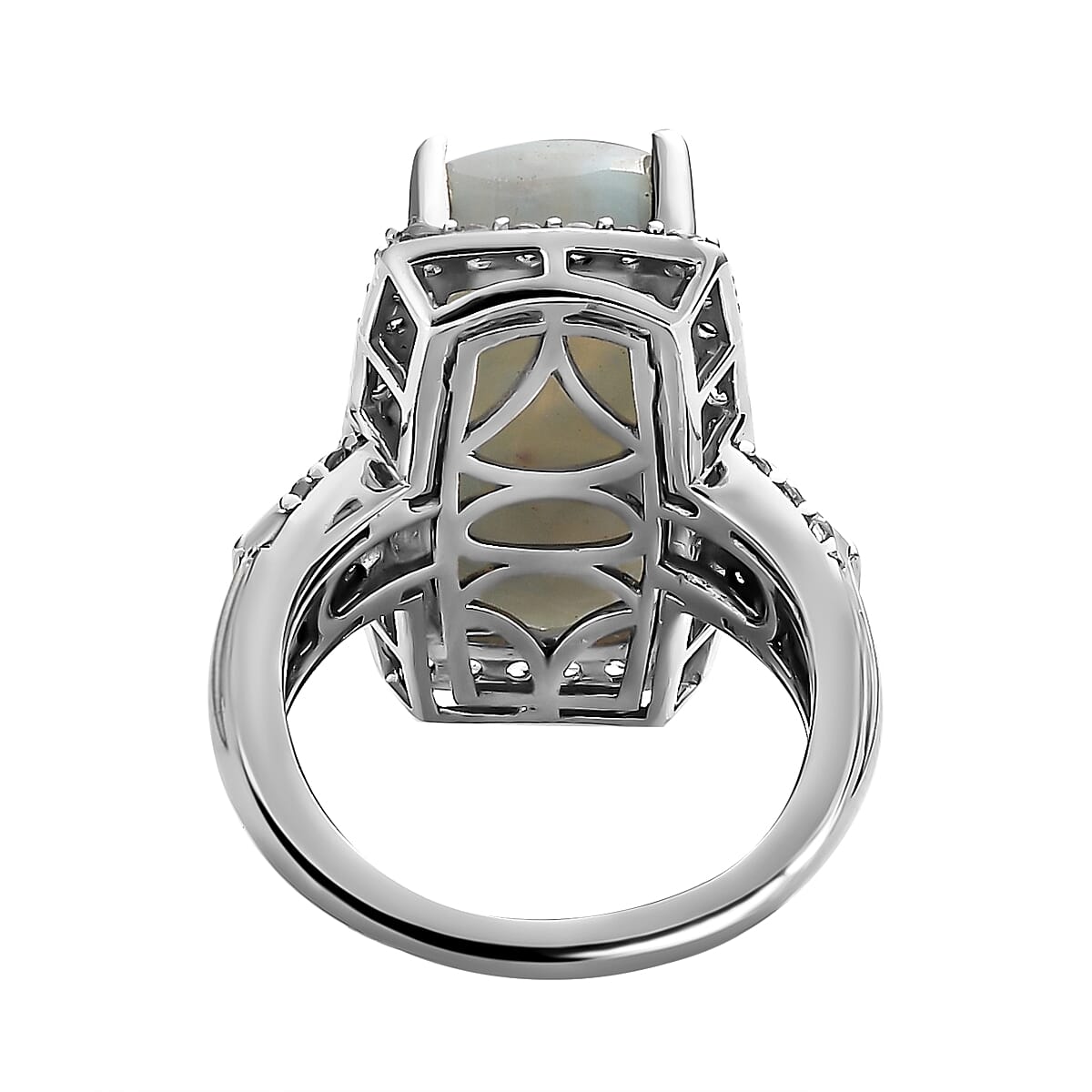 Zimbaprase, White Zircon Cluster Ring in Platinum Overlay Sterling Silver 13.95 ct. 7279199 8