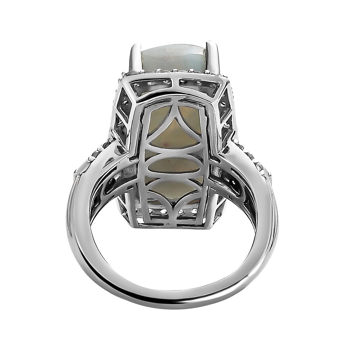 Zimbaprase, White Zircon Cluster Ring in Platinum Overlay Sterling Silver 13.95 ct. 7279199 9