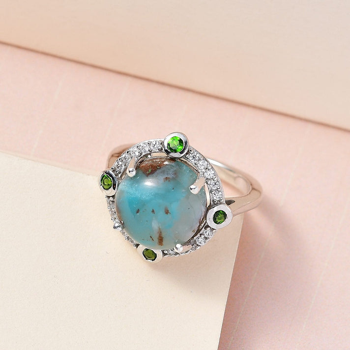 Zimbaprase and Multigemstone Ring in Platinum Overlay Sterling Silver 6.980 Ct. 7273794 2