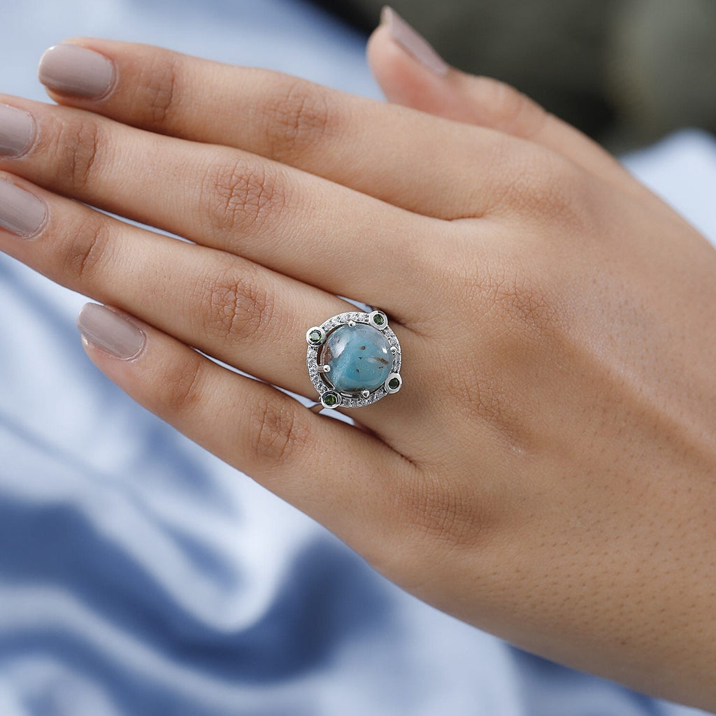 Zimbaprase and Multi Gemstone Ring in Platinum Overlay Sterling Silver 6.98 Ct.