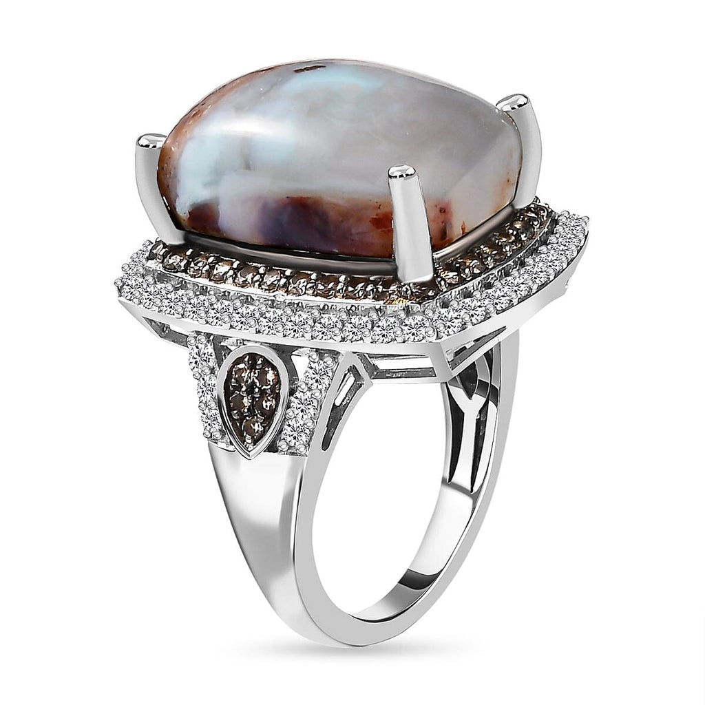 Zimbaprase and Multigemstone Cabochon Halo Ring in Platinum Overlay Sterling Silver 14.08 Ct