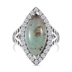 Zimbaprase Marquee and Natural Zircon Cabochon Cut Ring in Platinum Overlay Sterling Silver 7.04 Ct