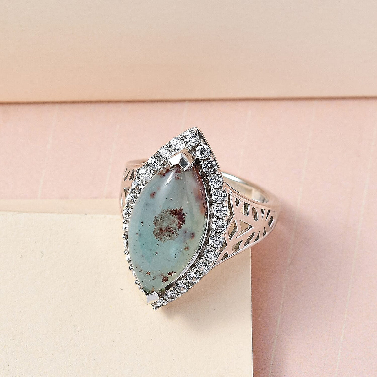 Zimbaprase and Natural Cambodian Zircon Marquise Halo Ring in Platinum Overlay Sterling Silver 7.04 Ct 7276858 2