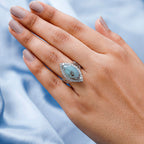 Zimbaprase Marquee and Natural Zircon Cabochon Cut Ring in Platinum Overlay Sterling Silver 7.04 Ct