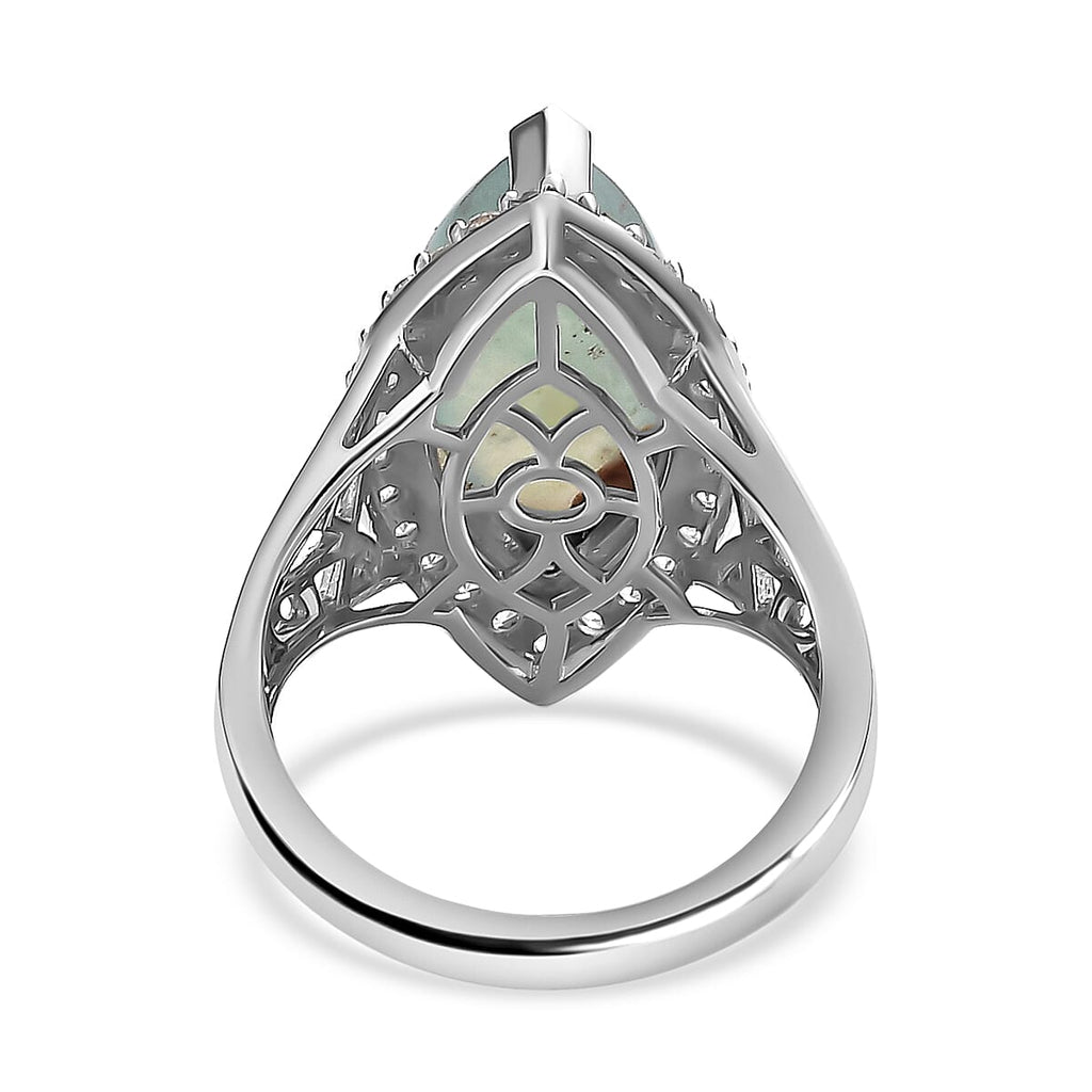 Zimbaprase Marquee and Natural Zircon Cabochon Cut Ring in Platinum Overlay Sterling Silver 7.04 Ct