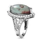Zimbaprase Marquee and Natural Zircon Cabochon Cut Ring in Platinum Overlay Sterling Silver 7.04 Ct