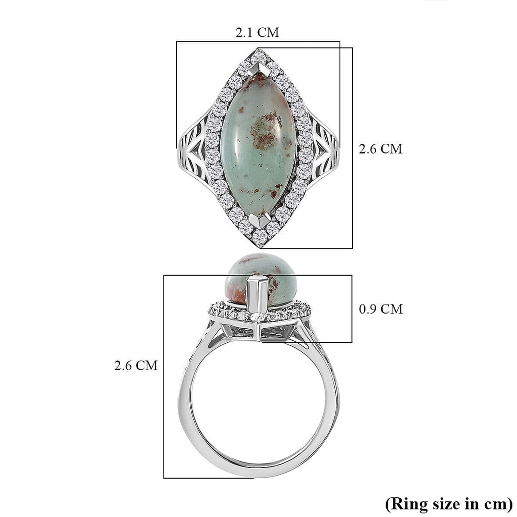 Zimbaprase Marquee and Natural Zircon Cabochon Cut Ring in Platinum Overlay Sterling Silver 7.04 Ct