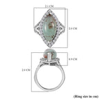 Zimbaprase Marquee and Natural Zircon Cabochon Cut Ring in Platinum Overlay Sterling Silver 7.04 Ct