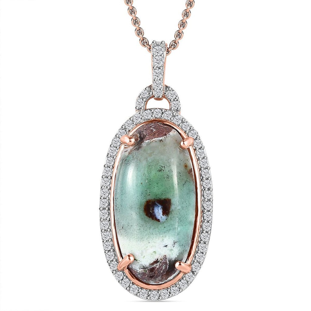 Zimbaprase and Natural Zircon Pendant with Chain (Size 20) in 18K Rose Gold Vermeil Plated Sterling Silver 12.70 Ct, Silver Wt. 6.00 GM