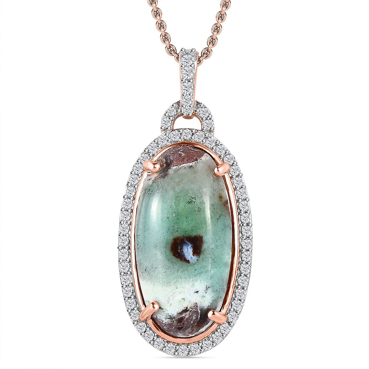 Zimbaprase and Natural Zircon Pendant with Chain (Size 20) in 18K Rose Gold Vermeil Plated Sterling Silver 12.70 Ct, Silver Wt. 6.00 GM 4182255 0