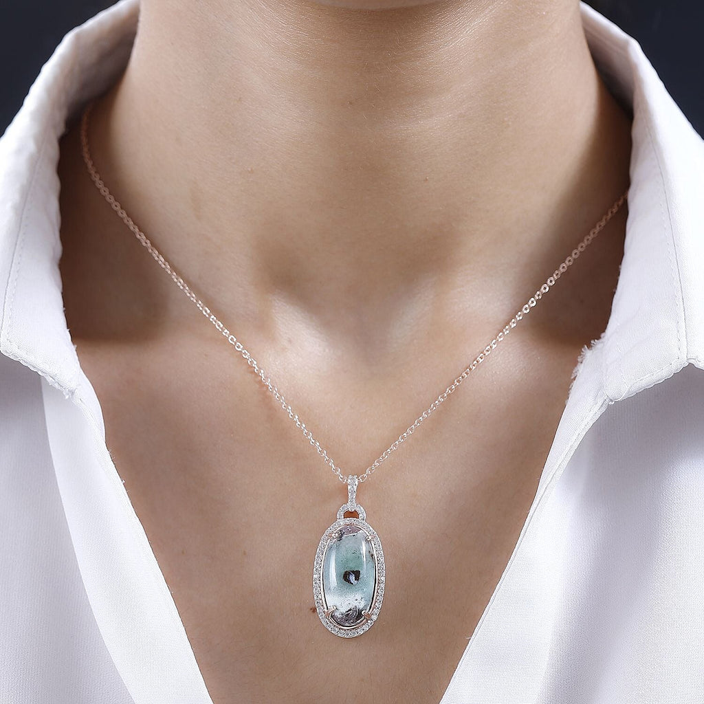 Zimbaprase and Natural Zircon Pendant with Chain (Size 20) in 18K Rose Gold Vermeil Plated Sterling Silver 12.70 Ct, Silver Wt. 6.00 GM