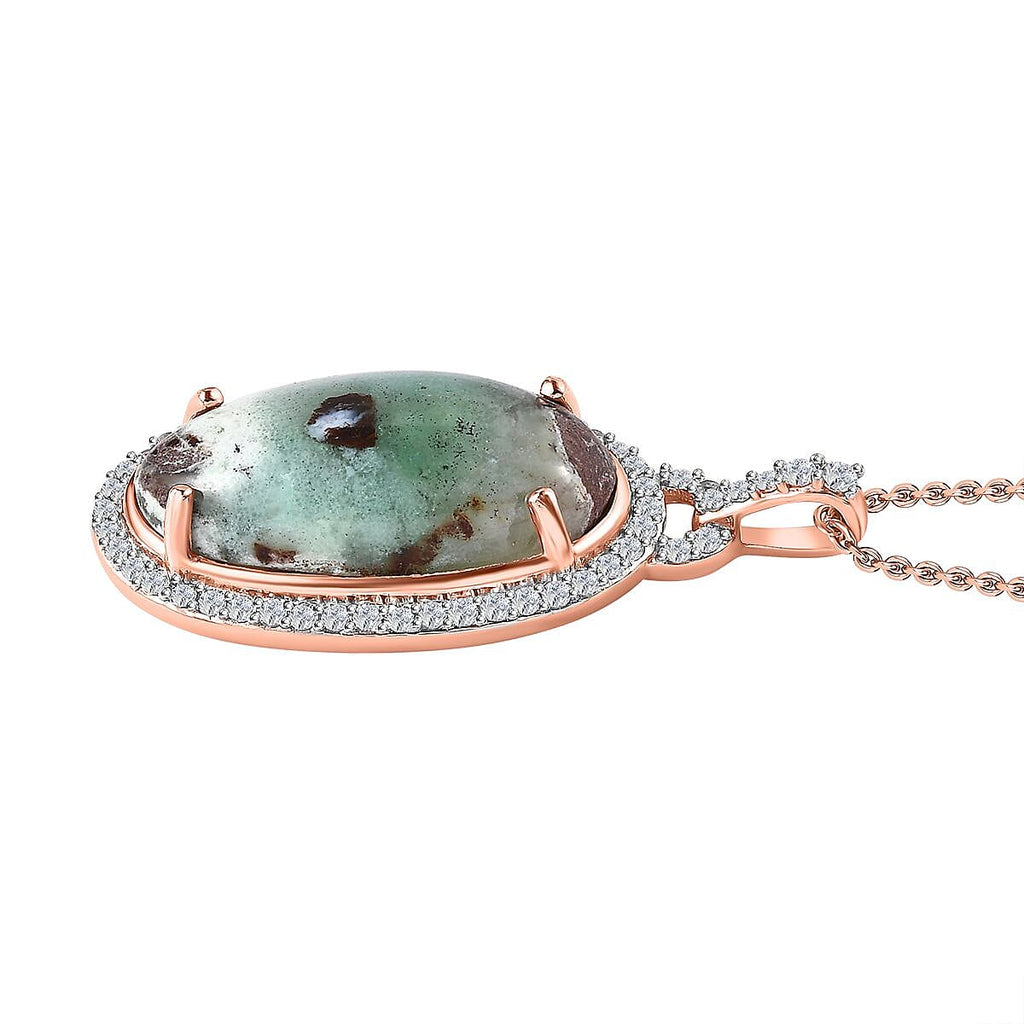 Zimbaprase and Natural Zircon Pendant with Chain (Size 20) in 18K Rose Gold Vermeil Plated Sterling Silver 12.70 Ct, Silver Wt. 6.00 GM