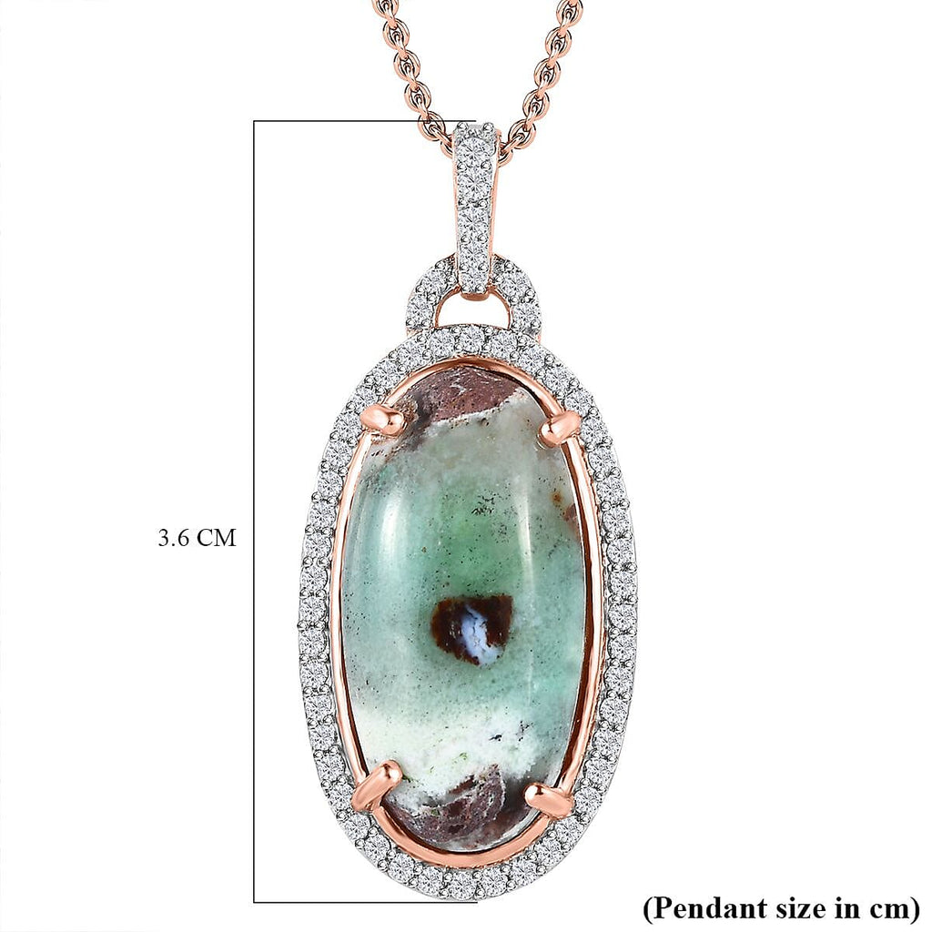 Zimbaprase and Natural Zircon Pendant with Chain (Size 20) in 18K Rose Gold Vermeil Plated Sterling Silver 12.70 Ct, Silver Wt. 6.00 GM