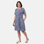 Pure and Natural 100% Viscose Woven Knee Length Dress with Short Sleeve (Size M) - Blue
