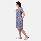 Pure and Natural 100% Viscose Woven Knee Length Dress with Short Sleeve (Size M) - Blue