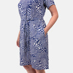 Pure and Natural 100% Viscose Woven Knee Length Dress with Short Sleeve (Size M) - Blue