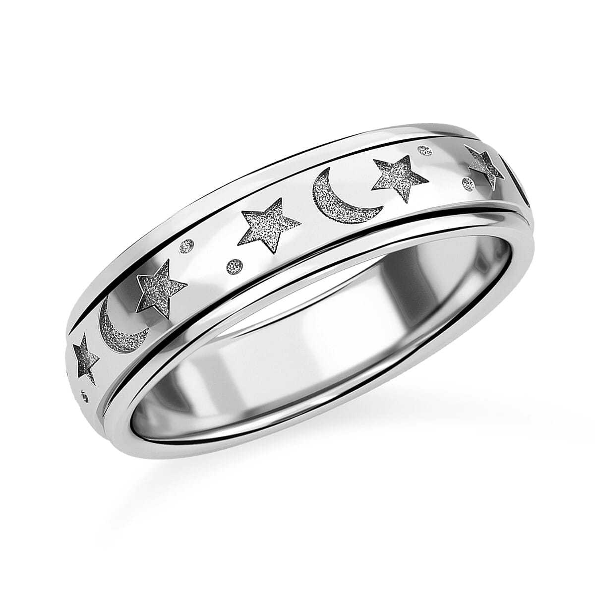 Stars and Moon Spinner Ring in Rhodium Overlay Sterling Silver 7951608 4