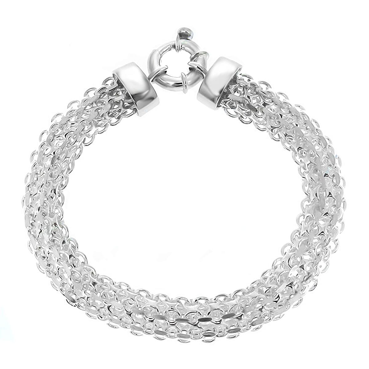 Rhodium Overlay Sterling Silver Broad Bismark Bracelet (Size 7.5) with Senorita Clasp, Silver Wt. 10.50 Gms. 7890008 0