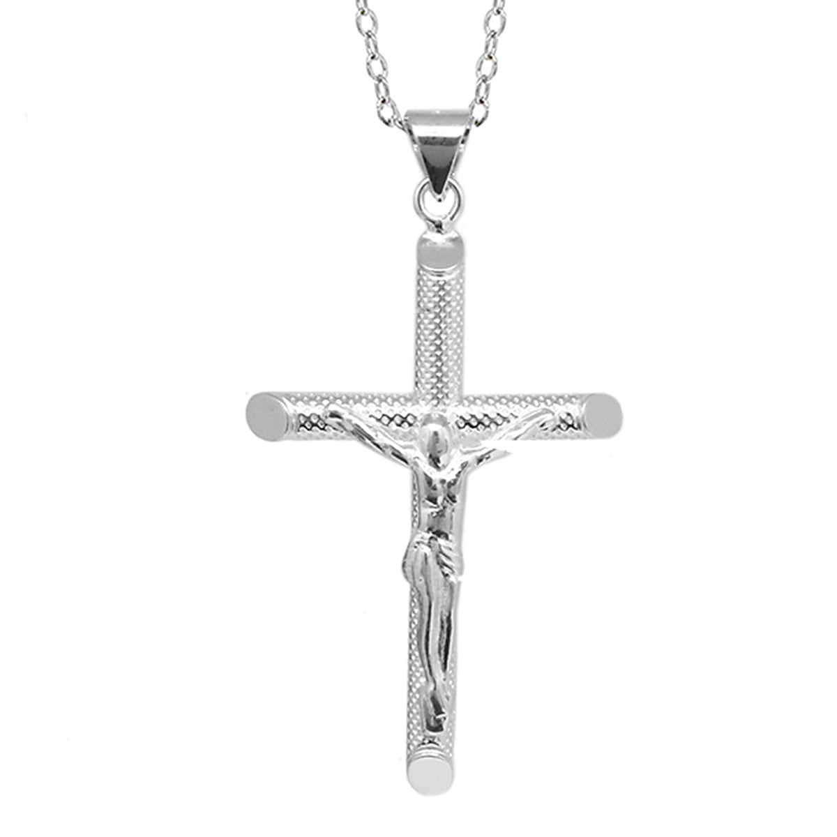 Jesus Crucifix Cross Pendant in Rhodium Overlay Sterling Silver with Chain (Size 18) 7959703 0