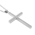 Rhodium Sterling Silver Cross Pendant With Chain Spring Ring Clasp