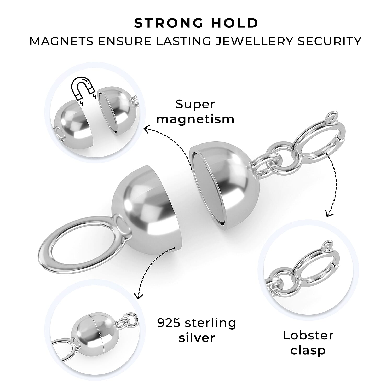 Magnetic Lock with Lobster Clasp in Rhodium Plated Sterling Silver 221222930 1