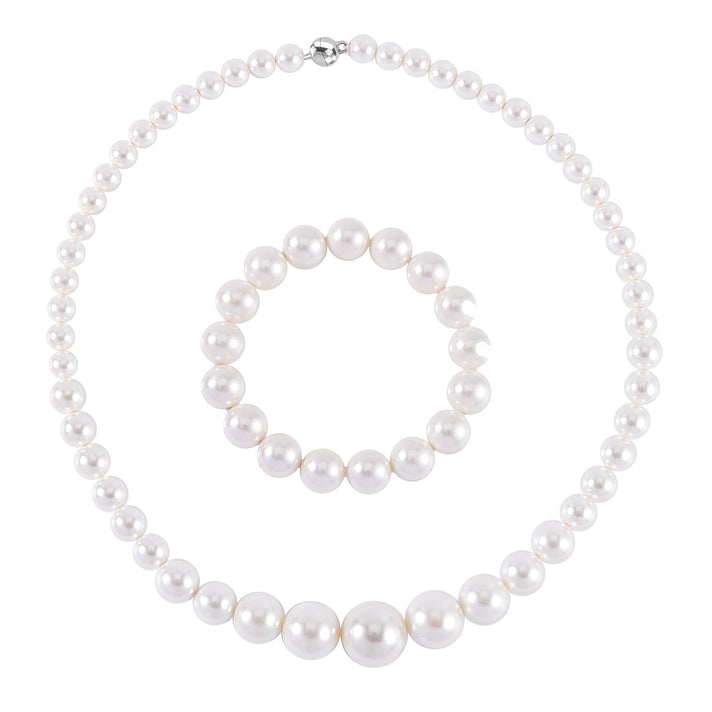 White Shell Pearl Stretchable Bracelet (Size 7-7.5) and Necklace (Size - 20) Pure White Stainless Steel 0.01 ct 221240734 1