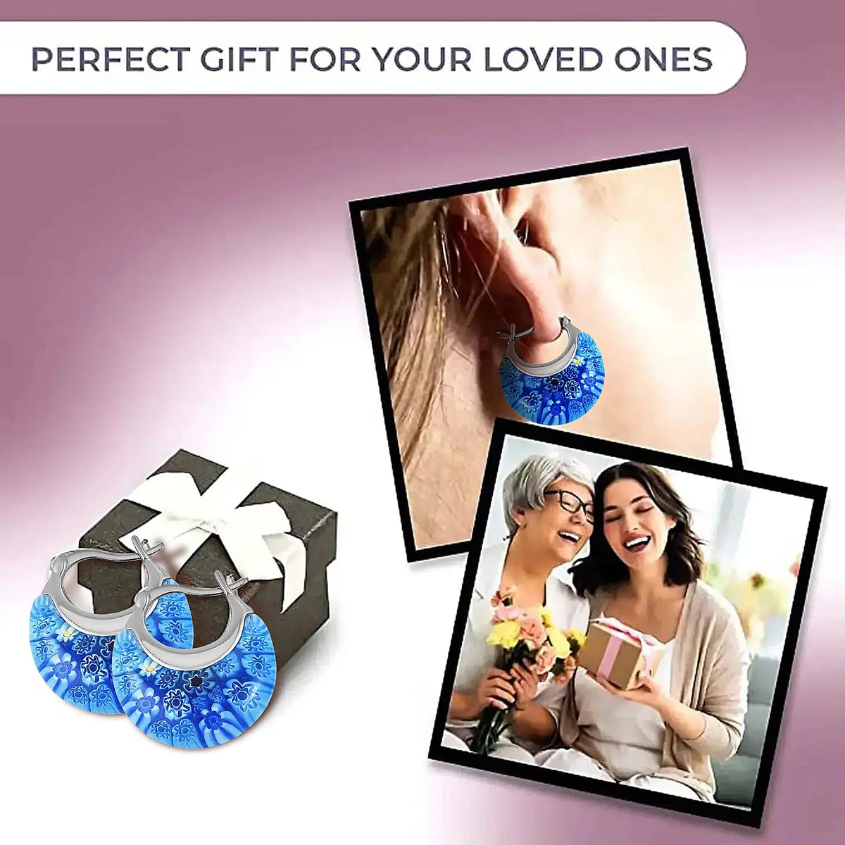 Set of 2 - Multi Colour and Blue Murano Style Basket Earrings in Stainless Steel 221261396 4