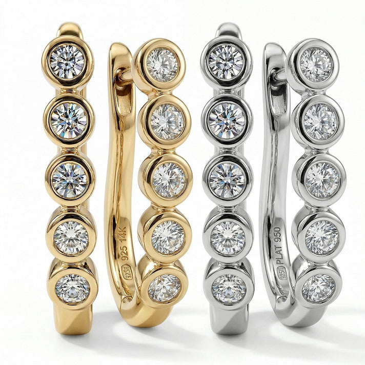 Set of 2 - Diamond Earrings with Clasp in Platinum &amp; 18K Yellow Gold Vermeil Overlays Sterling Silver 221277434 1