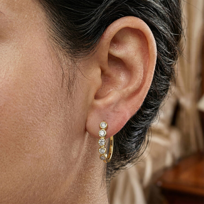 Set of 2 - Diamond Earrings with Clasp in Platinum &amp; 18K Yellow Gold Vermeil Overlays Sterling Silver 221277434 2