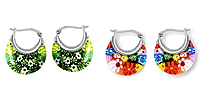 Set of 2 - Multi Colour and Green Murano Style Basket Earrings in Stainless Steel 221323492 1