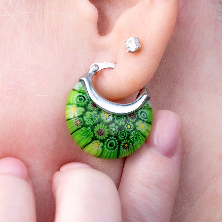 Set of 2 - Multi Colour and Green Murano Style Basket Earrings in Stainless Steel 221323492 2