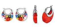 Set of 2 - Multi Colour and Green Murano Style Basket Earrings in Stainless Steel 221323492 1