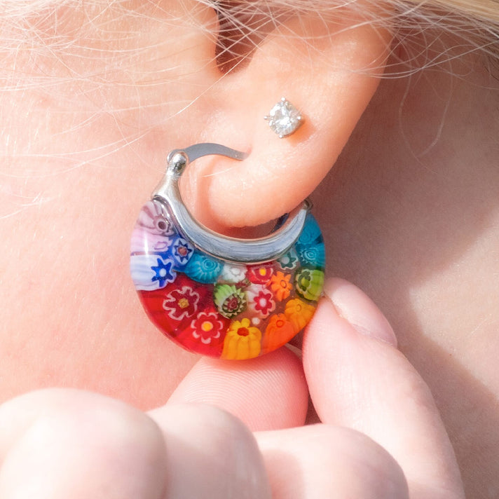 Set of 2 - Multi Colour and Green Murano Style Basket Earrings in Stainless Steel 221323492 2