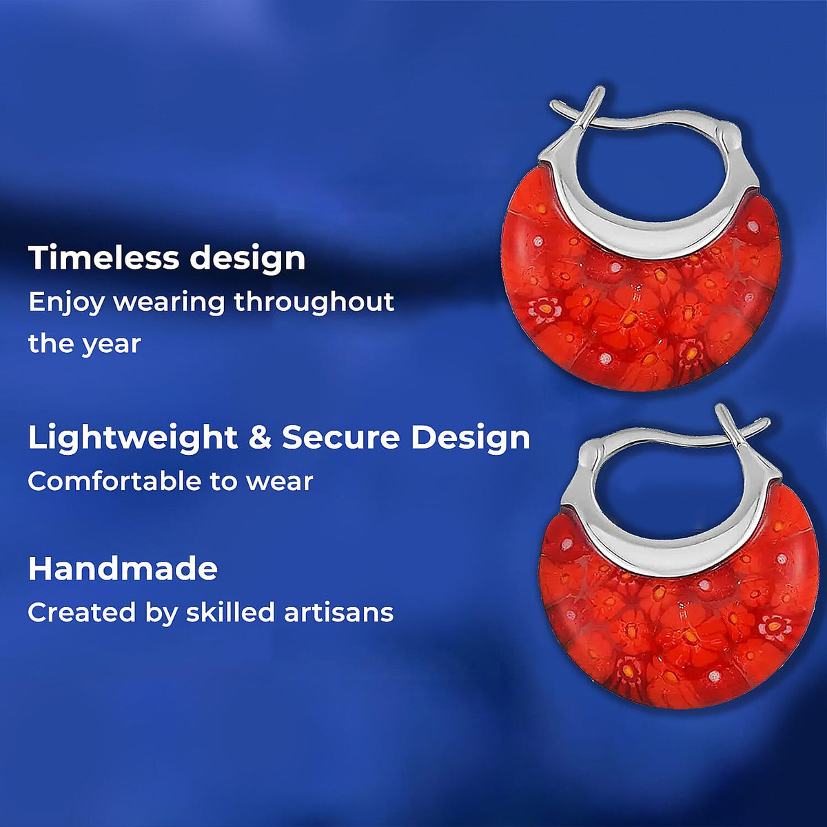 Set of 2 - Multi Colour and Red Murano Style Basket Earrings in Stainless Steel 221323493 5