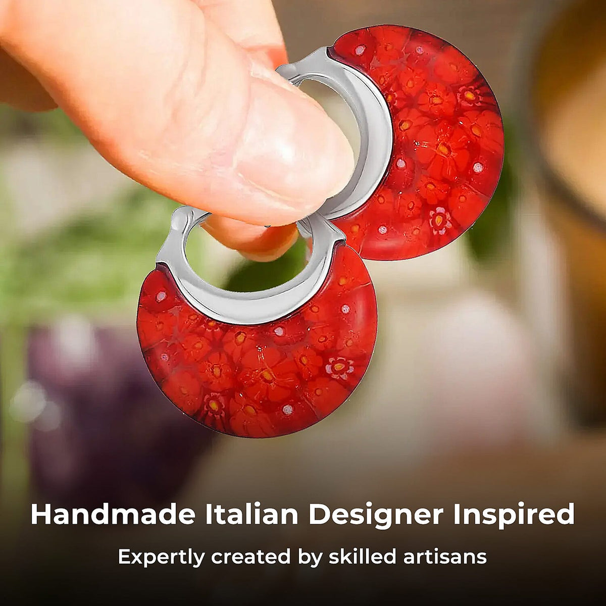 Set of 2 - Multi Colour and Red Murano Style Basket Earrings in Stainless Steel 221323493 7