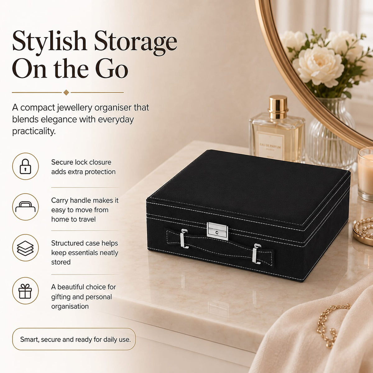 2-Tier Anti-Tarnish Protective Layer Jewellery Box Organizer (26cm) - Black V32602543 7