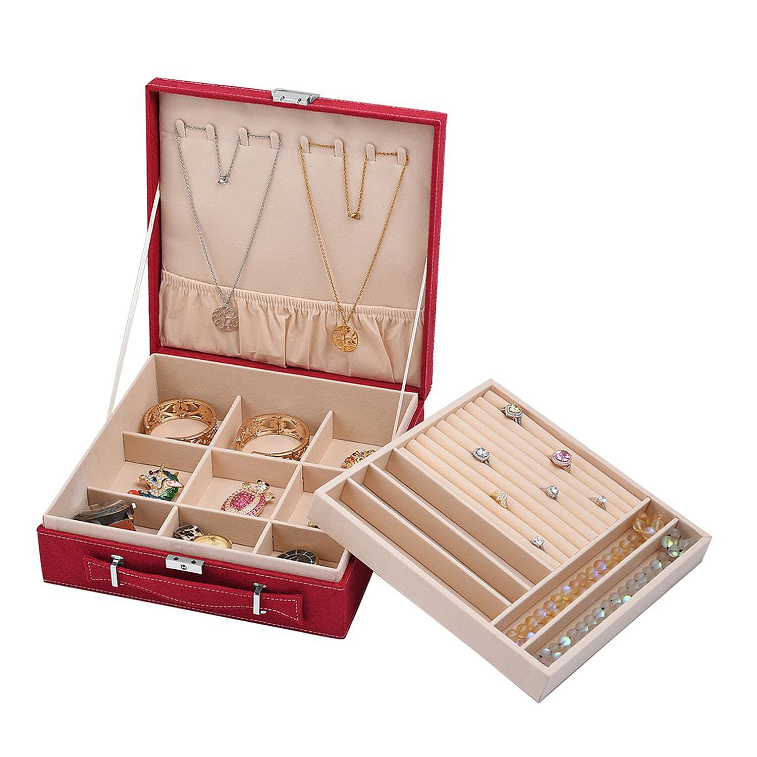 2-Tier Anti-Tarnish Protective Layer Jewellery Box Organizer (26cm) - Red 2651046 2