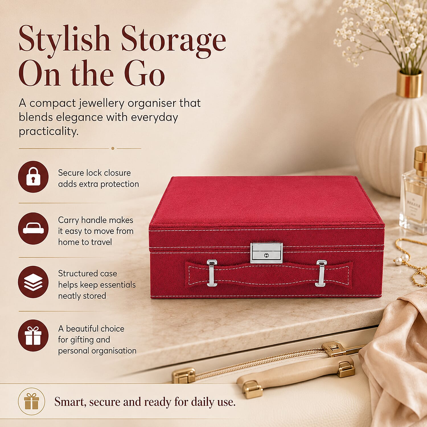 2-Tier Anti-Tarnish Protective Layer Jewellery Box Organizer (26cm) - Red 2651046 7