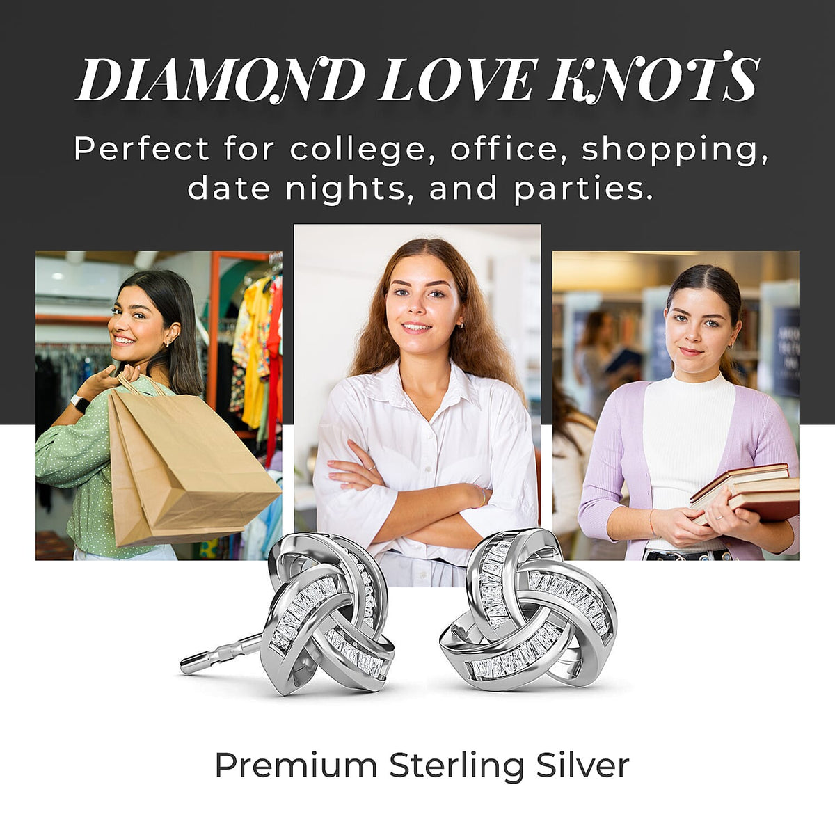 Natural Diamond Knot Stud Earrings for Women in Sterling Silver with Platinum Plating 2674473 4